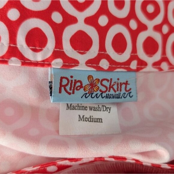 Rip Skirt Hawaii Wrap Skirt M Ikat Circle Orange White Vacation Beach Length 2 - Picture 4 of 4